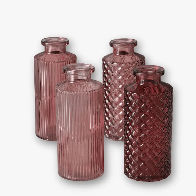 eventzauber-vasen-flaschenvasen-4er-set-berry-altrosa-glas-h14 image 1