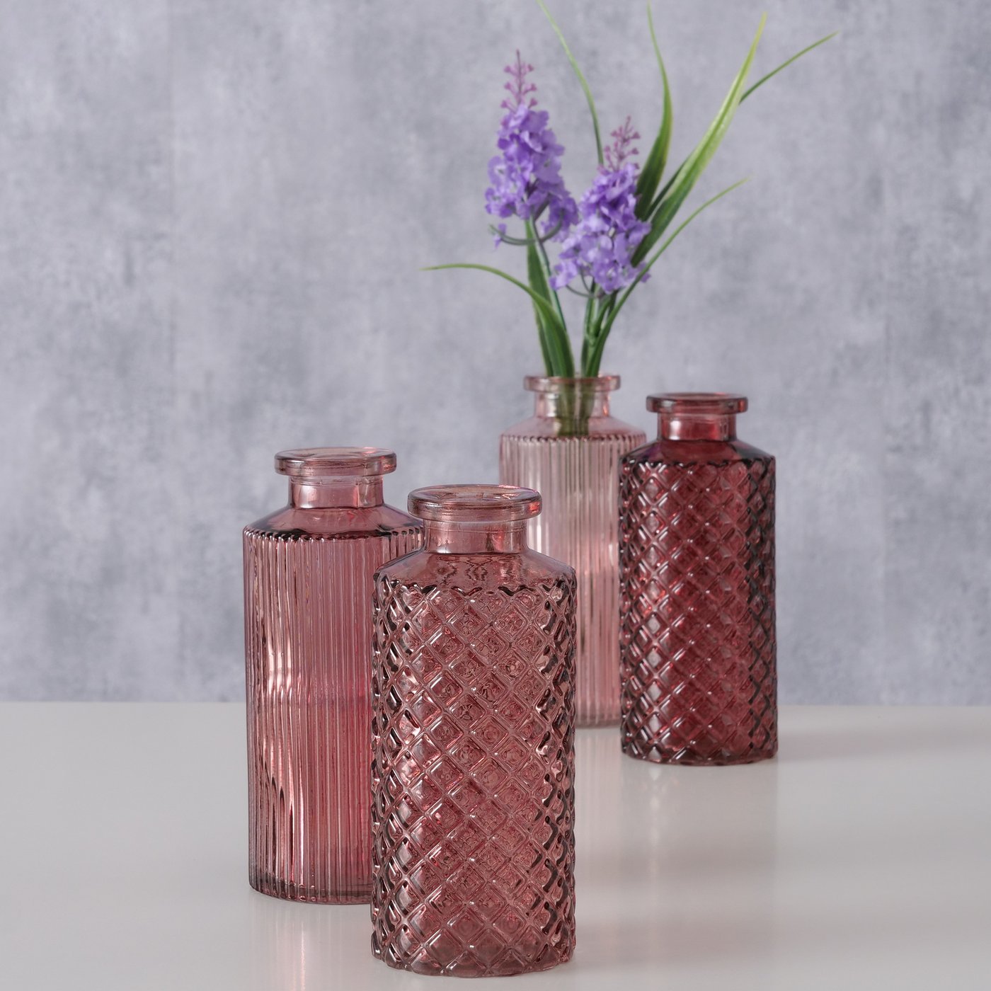 eventzauber-vasen-flaschenvasen-4er-set-berry-altrosa-glas-h14 image 2