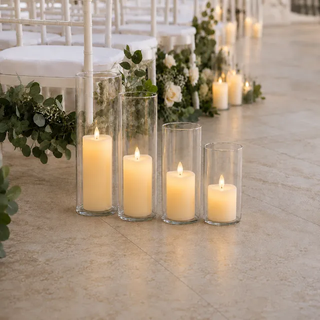 eventzauber-vasen-zylindervasen-klarglas-4er-set-kerzen-blumen image 1