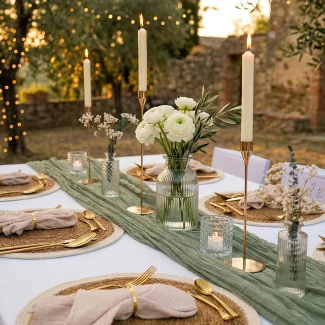 eventzauber-tischdeko-komplettset-greenery-beige-hochzeit-set image 1