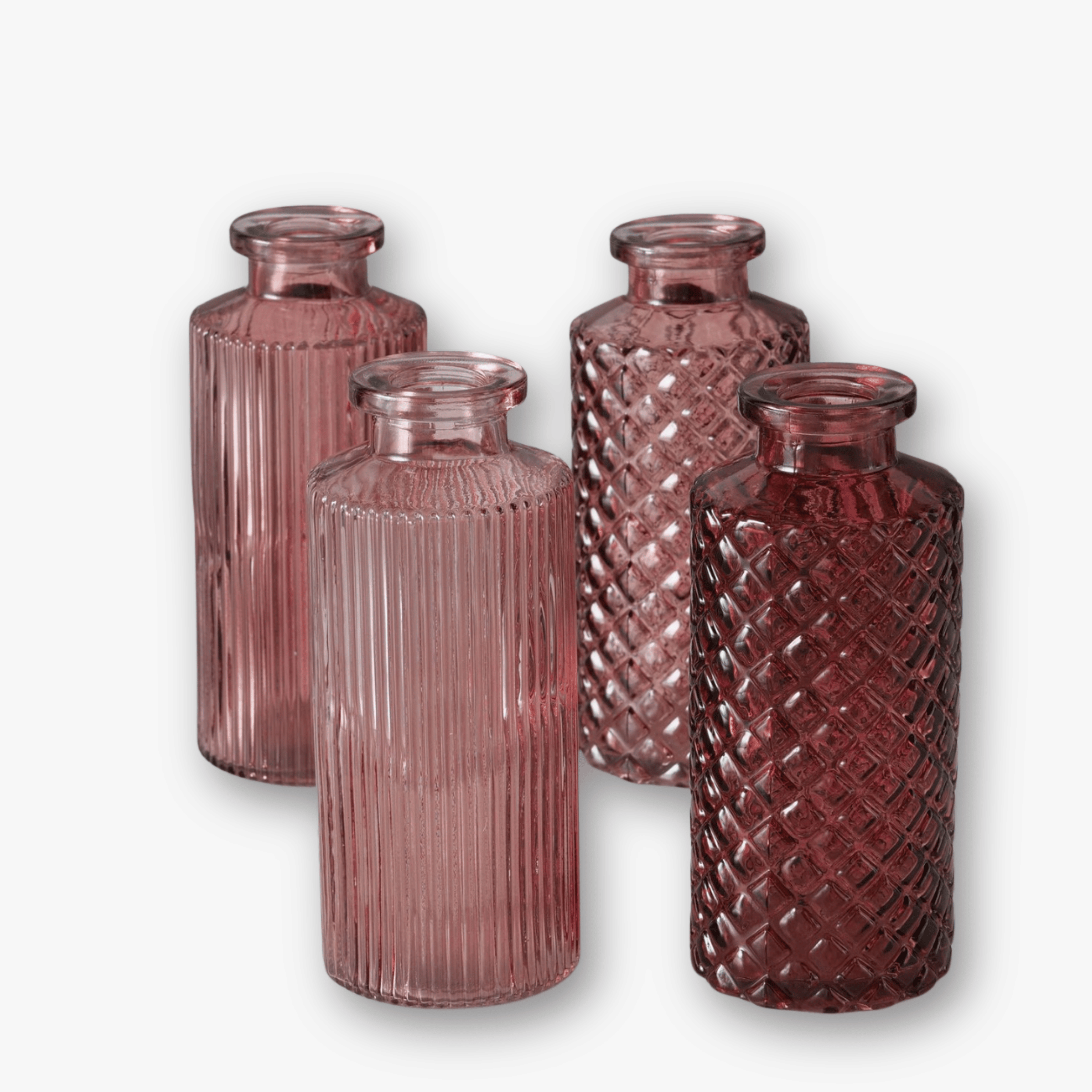 eventzauber-vasen-flaschenvasen-4er-set-berry-altrosa-glas-h14 image 1