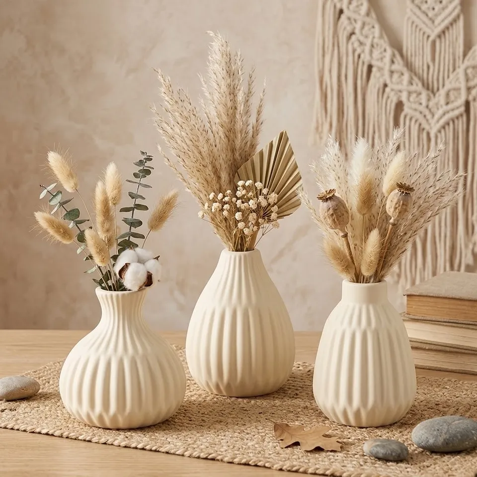 eventzauber-keramikvasen-3er-set-struktur-boho-beige-vase image 1